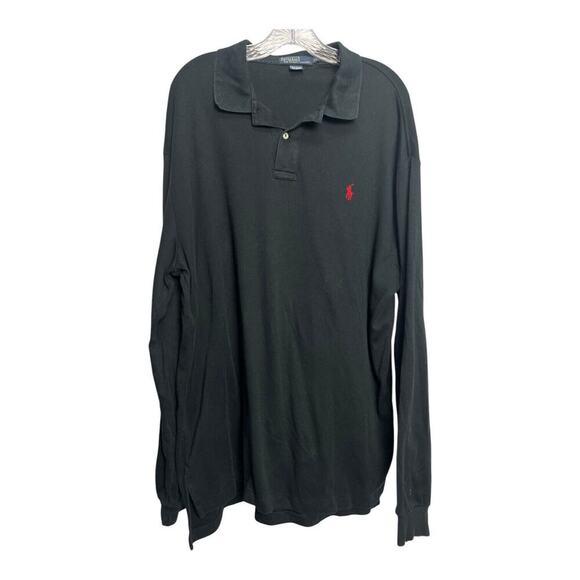 Polo Ralph Lauren Mens Long Sleeve Polo Shirt Size XL Large Black Red Pony - Picture 1 of 7